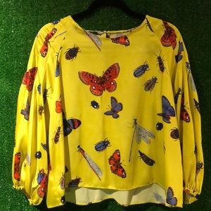 Zara woman butterfly blouse with bell cropped sleeves….